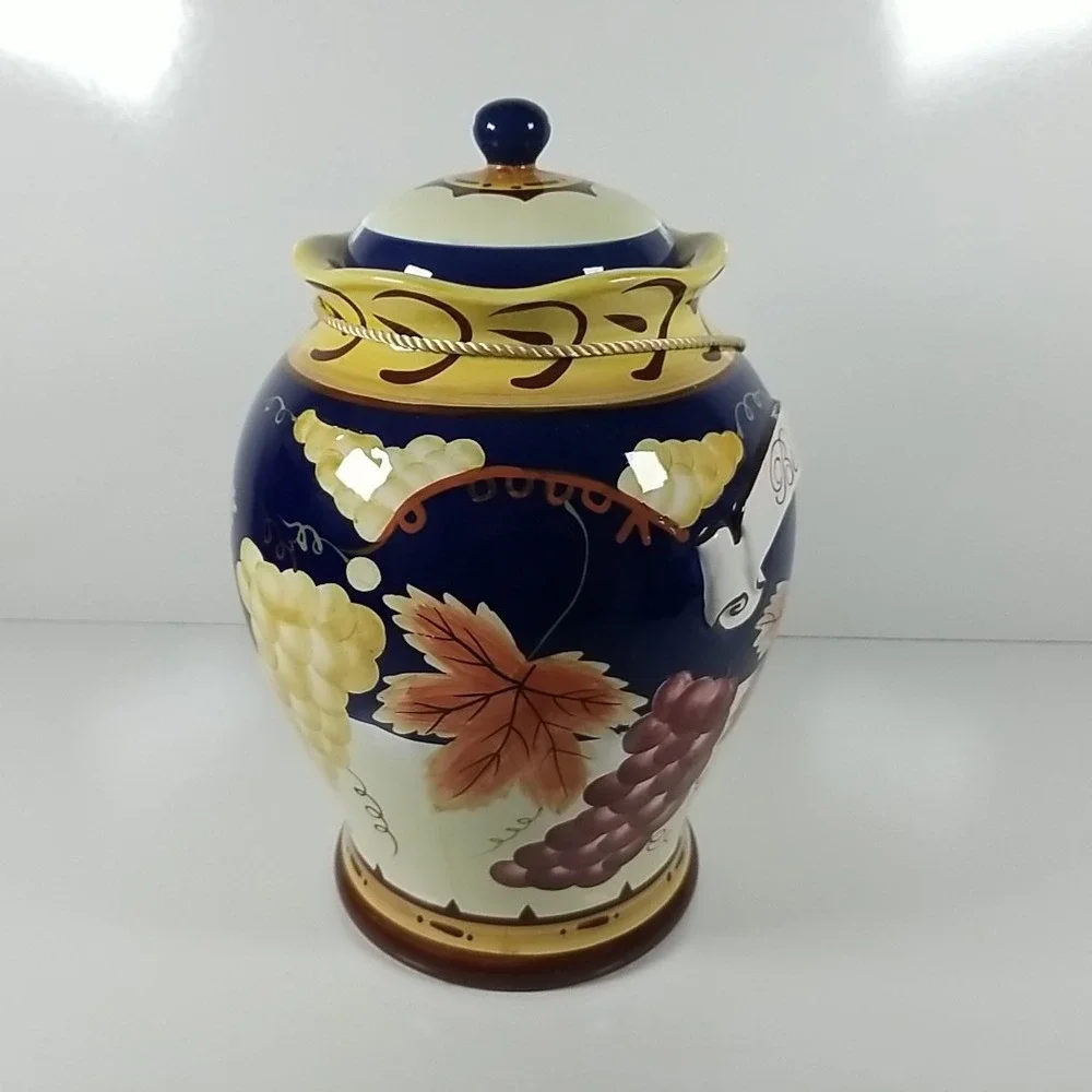 Vintage Nonnis Biscotti Hand Painted Ceramic Tuscany Cookie Jar Grape Theme 3067